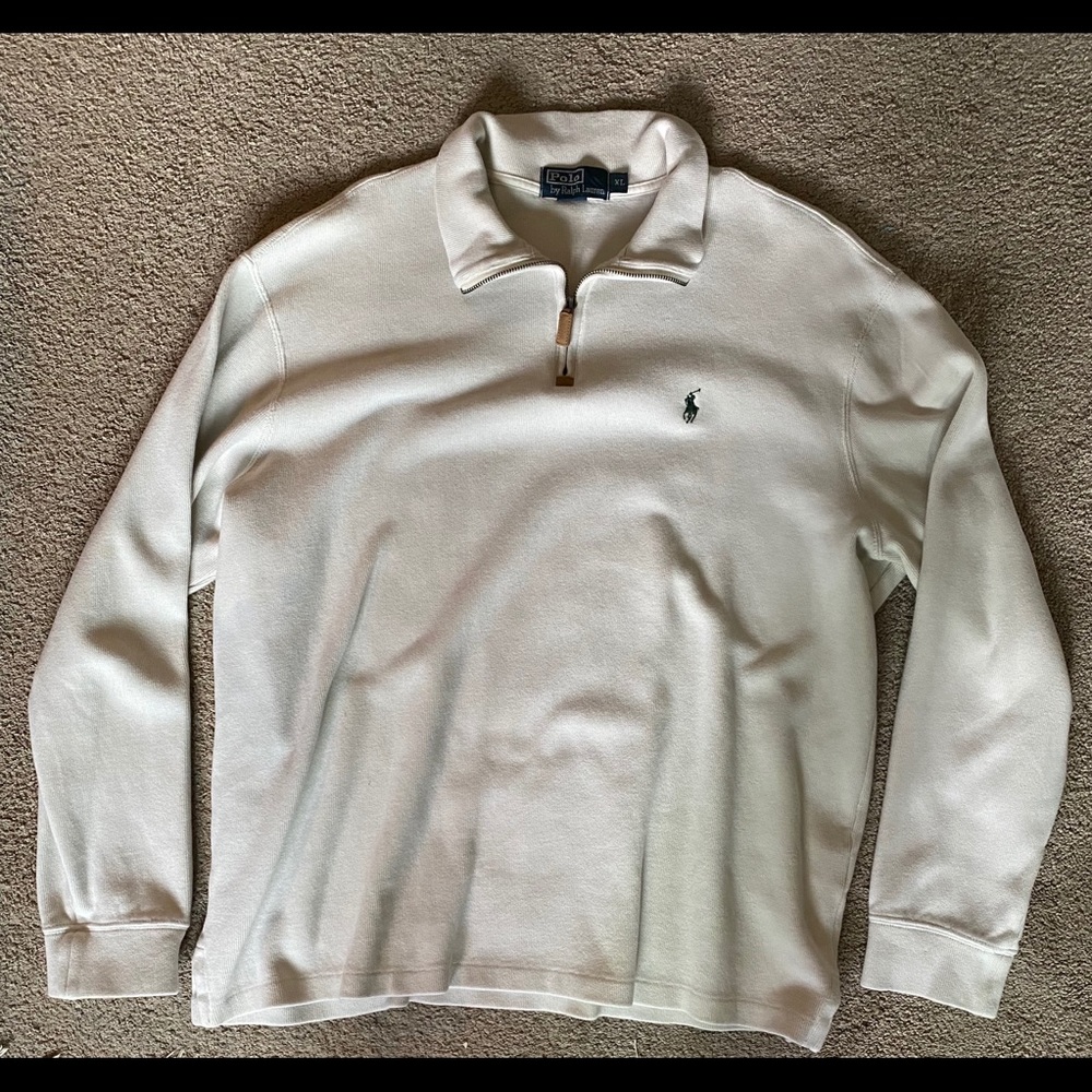 White Polo Quarter Zip Turtleneck Pullover